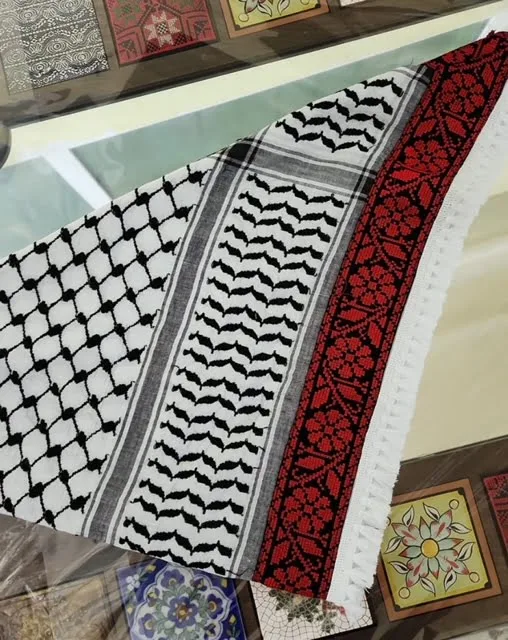 Palestine Red Embroidered Keffiyeh